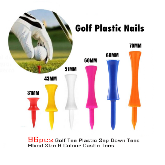 96X Plastic Step Down Golf Tees Mixed Size High Control Castle 70,68,60,51,43,31